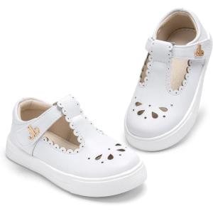 THEE BRON Toddler Girls Casual Sneakers Stylish Comfy T-Strap Everyday Shoes(As504-seashell White)
