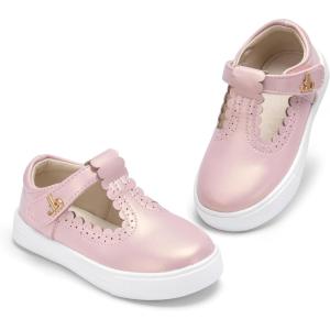 THEE BRON Toddler Girls Casual Sneakers Stylish Comfy T-Strap Everyday Shoes(As506-blush Pink)