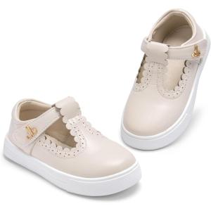 THEE BRON Toddler Girls Casual Sneakers Stylish Comfy T-Strap Everyday Shoes(As506-creamy Apricot)