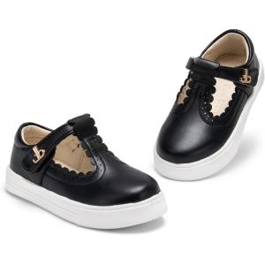 THEE BRON Toddler Girls Casual Sneakers Stylish Comfy T-Strap Everyday Shoes(As506-midnight Black)