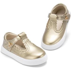 THEE BRON Toddler Girls Casual Sneakers Stylish Comfy T-Strap Everyday Shoes(As506-moonlit Gold)