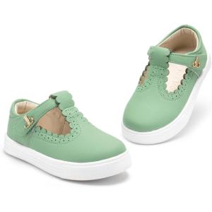 THEE BRON Toddler Girls Casual Sneakers Stylish Comfy T-Strap Everyday Shoes(As506-olive Green)