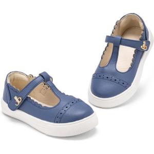 THEE BRON Toddler Girls Casual Sneakers Stylish Comfy T-Strap Everyday Shoes(As534-navy Blue)