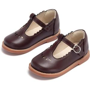 THEE BRON Vintage Cutout Whispering Petal Filigree T-Strap Mary Jane Oxfords for Little Girls(Ax410-chocolate Brown)