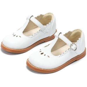 THEE BRON Vintage Cutout Whispering Petal Filigree T-Strap Mary Jane Oxfords for Little Girls(Ax410-cloud White)