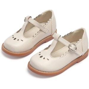 THEE BRON Vintage Cutout Whispering Petal Filigree T-Strap Mary Jane Oxfords for Little Girls(Ax410-creamy Apricot)