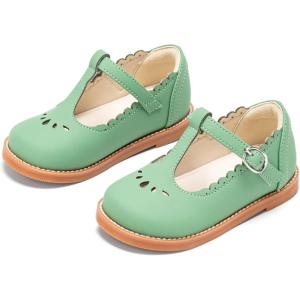 THEE BRON Vintage Cutout Whispering Petal Filigree T-Strap Mary Jane Oxfords for Little Girls(Ax410-light Green)