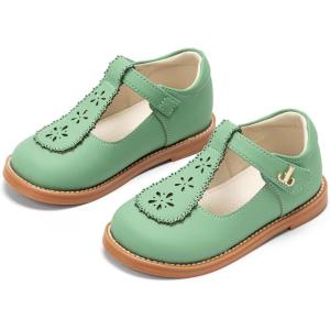 THEE BRON Vintage Cutout Whispering Petal Filigree T-Strap Mary Jane Oxfords for Little Girls(Ax502-olive Green)