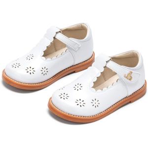 THEE BRON Vintage Cutout Whispering Petal Filigree T-Strap Mary Jane Oxfords for Little Girls(Ax504-cloud White)