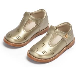 THEE BRON Vintage Cutout Whispering Petal Filigree T-Strap Mary Jane Oxfords for Little Girls(Ax504-moonlit Gold)