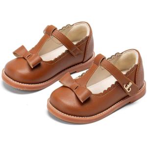 THEE BRON Vintage Cutout Whispering Petal Filigree T-Strap Mary Jane Oxfords for Little Girls(Ax512-chestnut Brown)