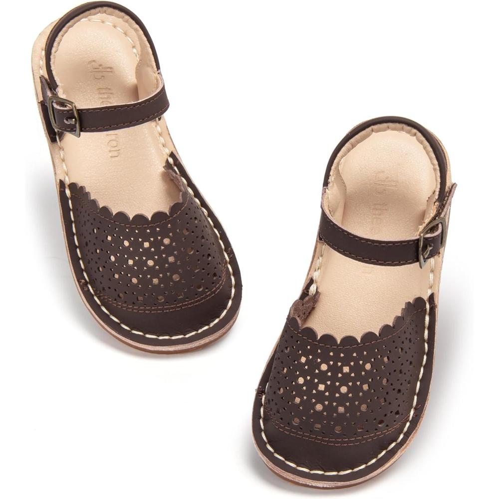 imageTHEE BRON Toddler Girl Vintage ClosedToe Sandals Genuine Leather Rustic Summer Shoes for 18 Years Size 513Aa426chocolate Brown