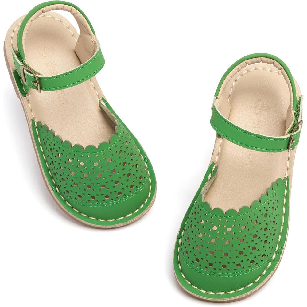 imageTHEE BRON Toddler Girl Vintage ClosedToe Sandals Genuine Leather Rustic Summer Shoes for 18 Years Size 513Aa426forest Green