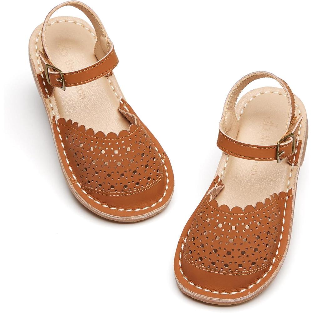imageTHEE BRON Toddler Girl Vintage ClosedToe Sandals Genuine Leather Rustic Summer Shoes for 18 Years Size 513Aa426maple Brown