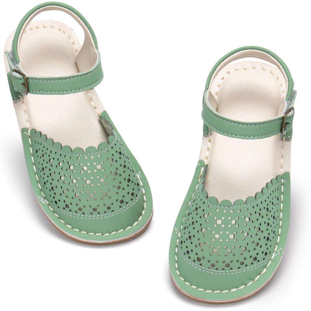 imageTHEE BRON Toddler Girl Vintage ClosedToe Sandals Genuine Leather Rustic Summer Shoes for 18 Years Size 513Aa426olive Green