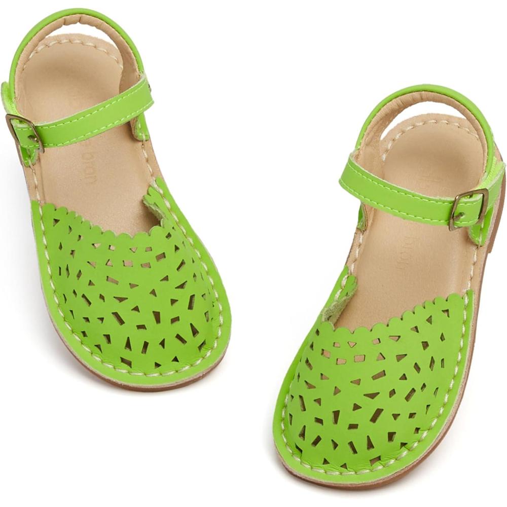 imageTHEE BRON Toddler Girl Vintage ClosedToe Sandals Genuine Leather Rustic Summer Shoes for 18 Years Size 513Aa430neon Green