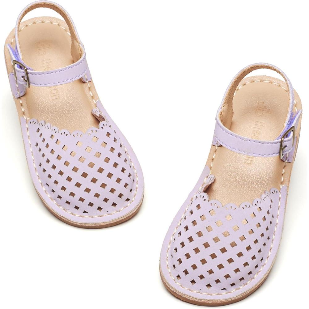 imageTHEE BRON Toddler Girl Vintage ClosedToe Sandals Genuine Leather Rustic Summer Shoes for 18 Years Size 513Aa432lavender Purple