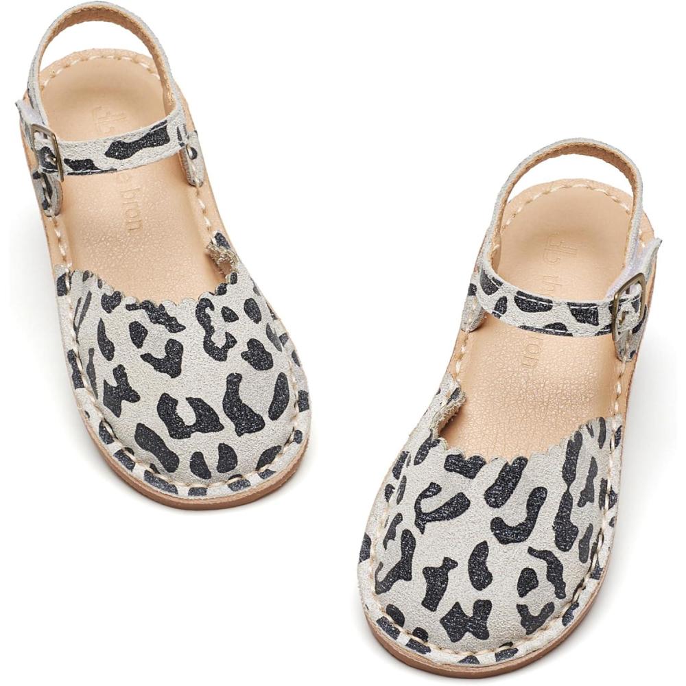 imageTHEE BRON Toddler Girl Vintage ClosedToe Sandals Genuine Leather Rustic Summer Shoes for 18 Years Size 513Aa434leopard White