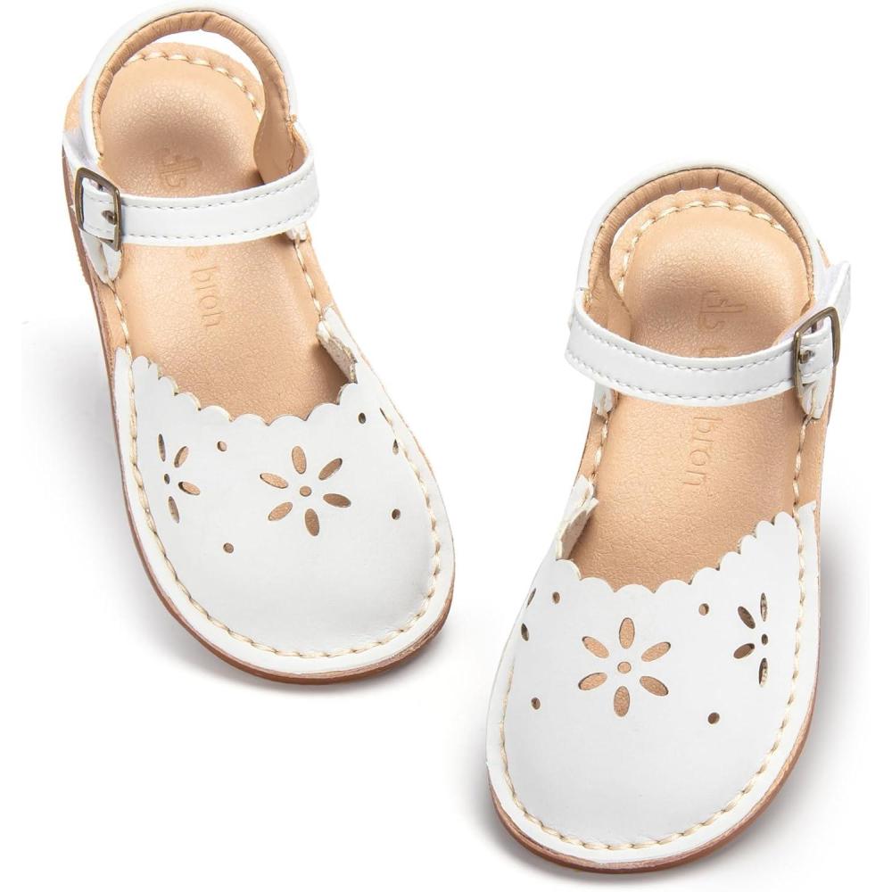 imageTHEE BRON Toddler Girl Vintage ClosedToe Sandals Genuine Leather Rustic Summer Shoes for 18 Years Size 513Aa536celestial White