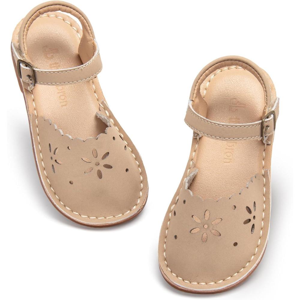 imageTHEE BRON Toddler Girl Vintage ClosedToe Sandals Genuine Leather Rustic Summer Shoes for 18 Years Size 513Aa536sunbeam Beige