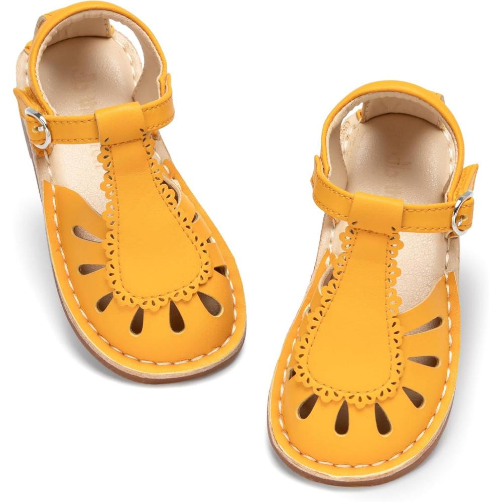 imageTHEE BRON Toddler Girl Vintage ClosedToe Sandals Genuine Leather Rustic Summer Shoes for 18 Years Size 513Aa544butterlight Yellow