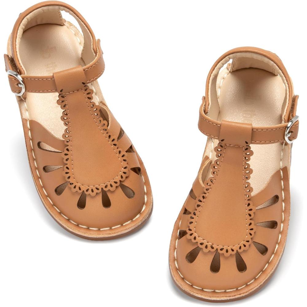 imageTHEE BRON Toddler Girl Vintage ClosedToe Sandals Genuine Leather Rustic Summer Shoes for 18 Years Size 513Aa544caramel Brown
