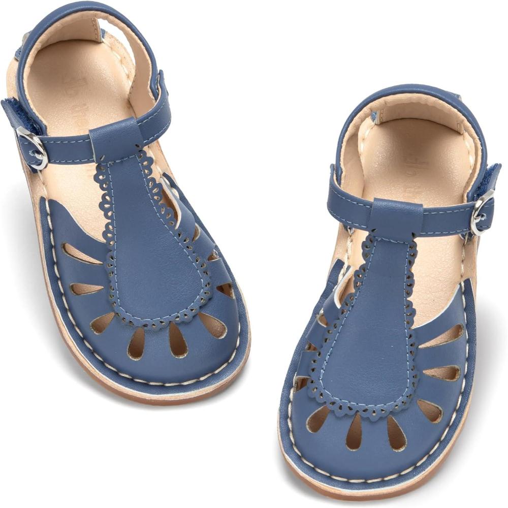 imageTHEE BRON Toddler Girl Vintage ClosedToe Sandals Genuine Leather Rustic Summer Shoes for 18 Years Size 513Aa544cornflower Blue