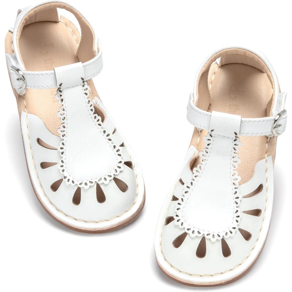 imageTHEE BRON Toddler Girl Vintage ClosedToe Sandals Genuine Leather Rustic Summer Shoes for 18 Years Size 513Aa544lunar White