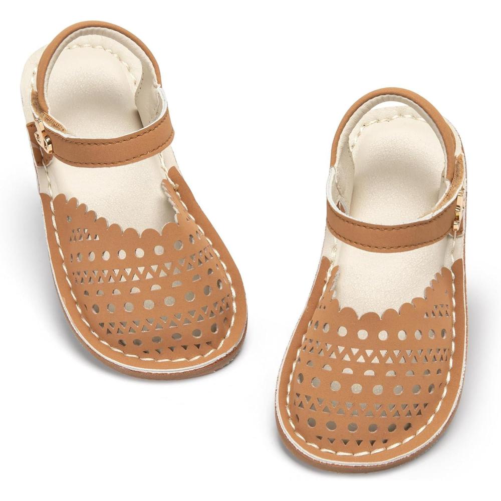 imageTHEE BRON Toddler Girl Vintage ClosedToe Sandals Genuine Leather Rustic Summer Shoes for 18 Years Size 513Aa556caramel Brown
