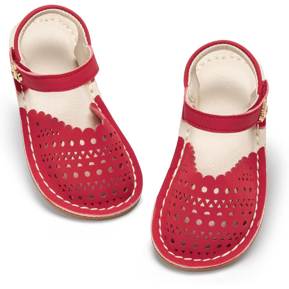 imageTHEE BRON Toddler Girl Vintage ClosedToe Sandals Genuine Leather Rustic Summer Shoes for 18 Years Size 513Aa556crimson Red