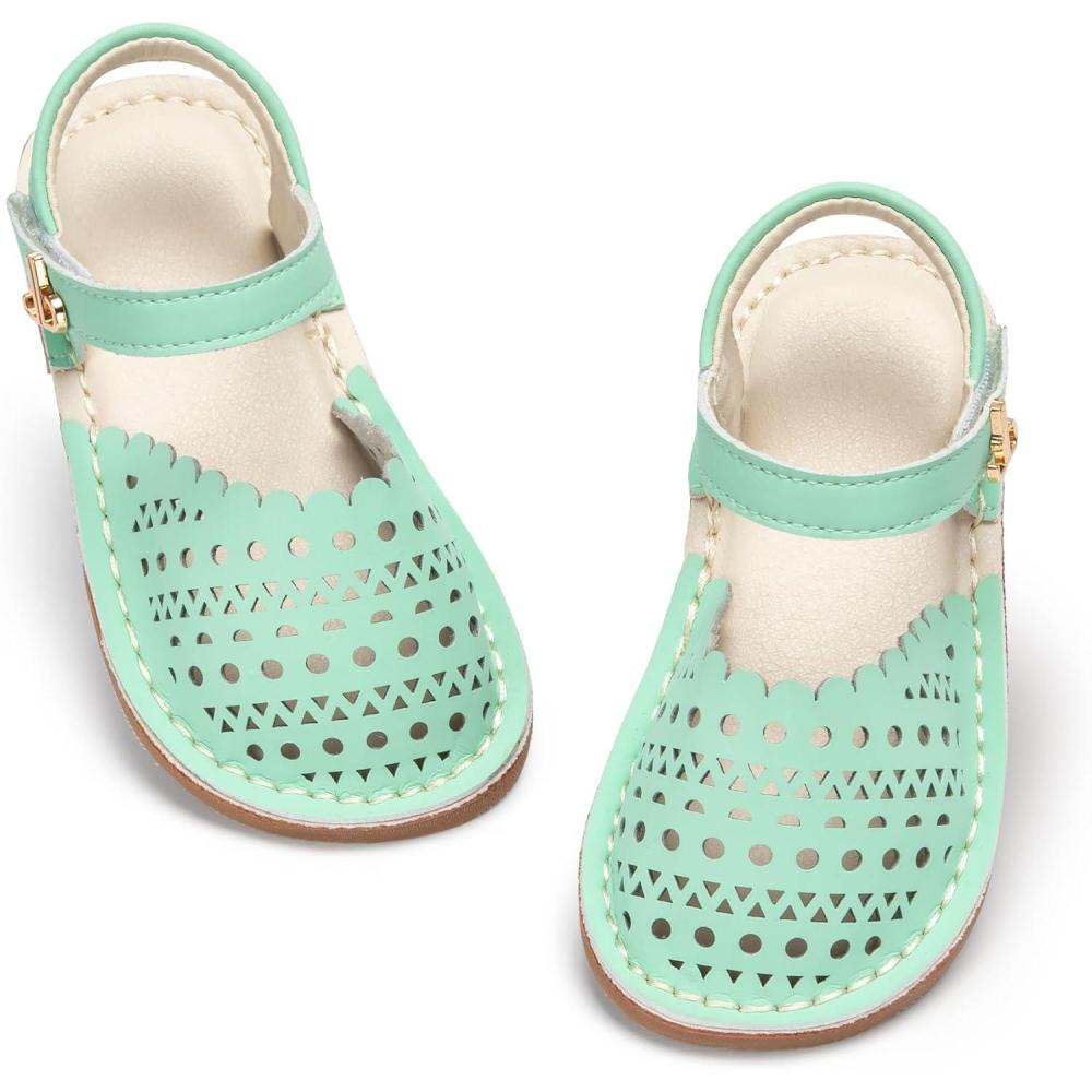 imageTHEE BRON Toddler Girl Vintage ClosedToe Sandals Genuine Leather Rustic Summer Shoes for 18 Years Size 513Aa556mint Green