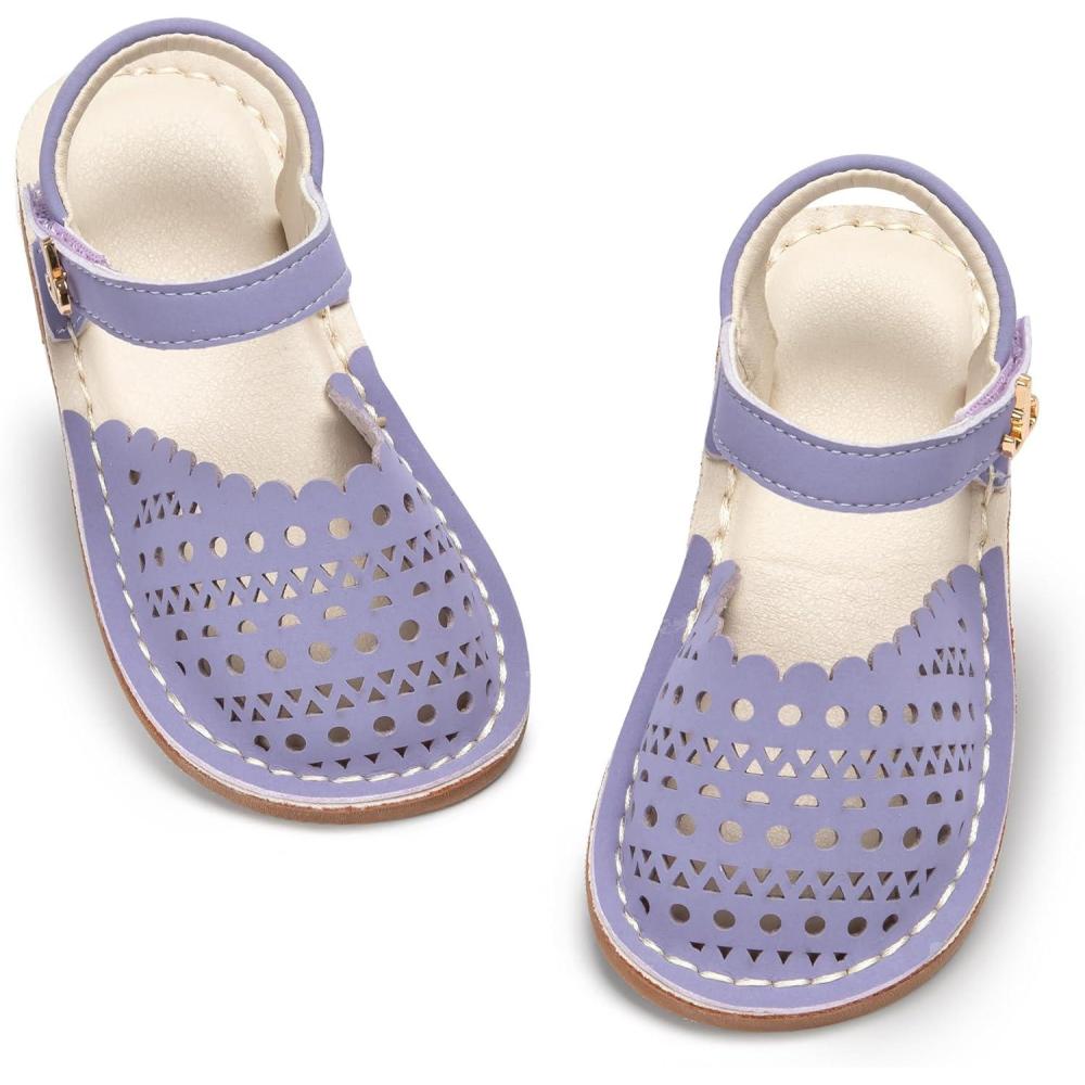 imageTHEE BRON Toddler Girl Vintage ClosedToe Sandals Genuine Leather Rustic Summer Shoes for 18 Years Size 513Aa556violet Purple
