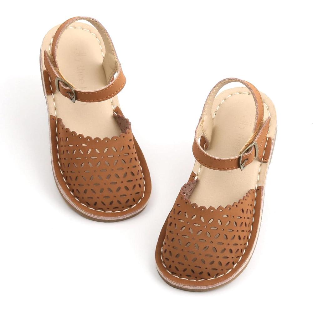 imageTHEE BRON Toddler Girl Vintage ClosedToe Sandals Genuine Leather Rustic Summer Shoes for 18 Years Size 513Tb2240chocolate Brown