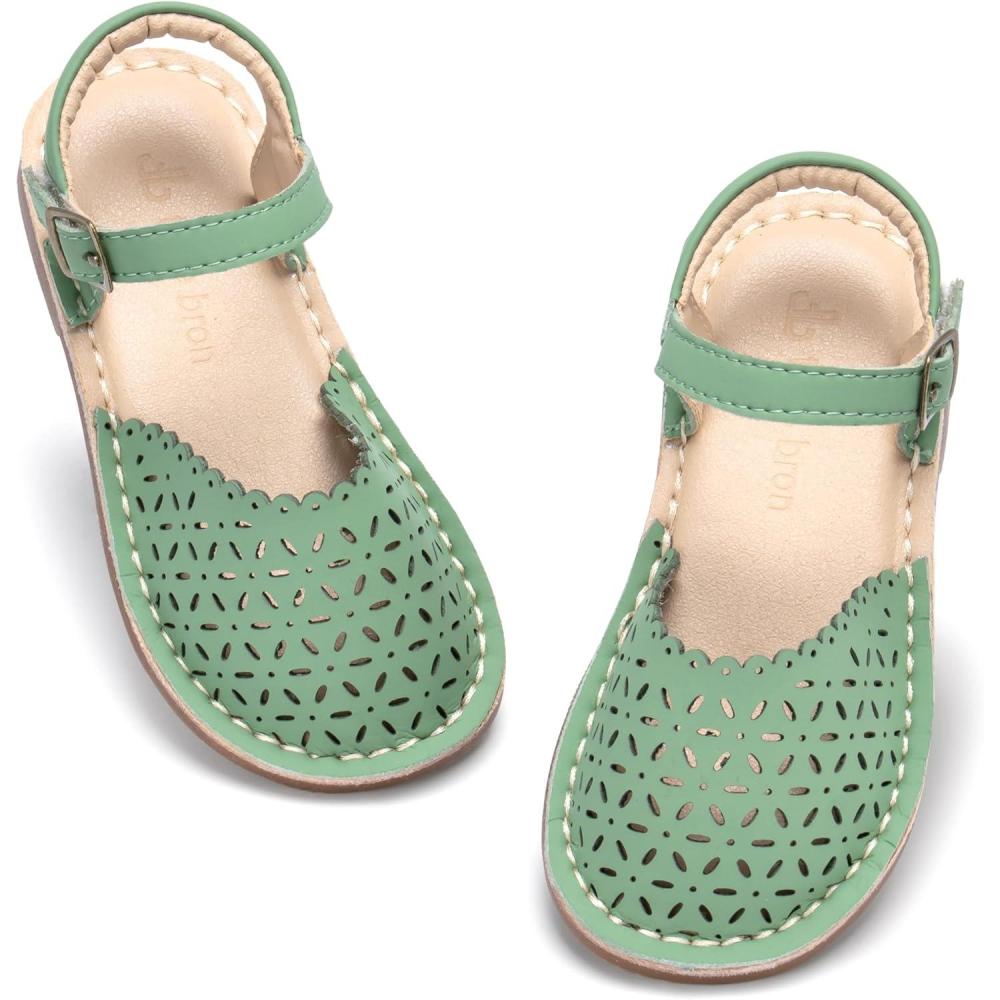 imageTHEE BRON Toddler Girl Vintage ClosedToe Sandals Genuine Leather Rustic Summer Shoes for 18 Years Size 513Tb2240olive Green