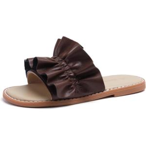 THEE BRON Princess Dress Slippers Slides Sandals for Little Girls(Aa380-chocolate Brown)