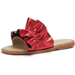 THEE BRON Princess Dress Slippers Slides Sandals for Little Girls(Aa380-ruby Red)