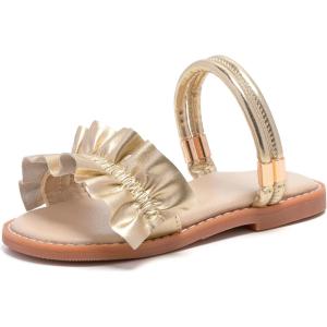THEE BRON Princess Dress Slippers Slides Sandals for Little Girls(Aa384-gold)