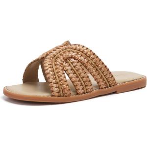 THEE BRON Princess Dress Slippers Slides Sandals for Little Girls(Aa566-braided Brown)