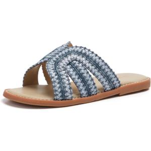 THEE BRON Princess Dress Slippers Slides Sandals for Little Girls(Aa566-woven Blue)
