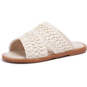 THEE BRON Princess Dress Slippers Slides Sandals for Little Girls(Aa568-basket-woven White)