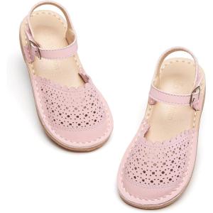 THEE BRON Toddler Girl Vintage Closed-Toe Sandals Genuine Leather Rustic Summer Shoes for 1-8 Years, Size 5-13(Aa426-blush Pink)