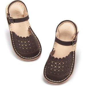 THEE BRON Toddler Girl Vintage Closed-Toe Sandals Genuine Leather Rustic Summer Shoes for 1-8 Years, Size 5-13(Aa426-chocolate Brown)