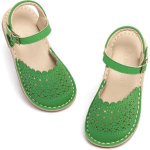 THEE BRON Toddler Girl Vintage Closed-Toe Sandals Genuine Leather Rustic Summer Shoes for 1-8 Years, Size 5-13(Aa426-forest Green)