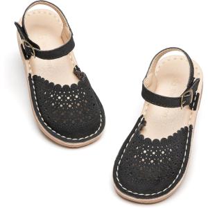 THEE BRON Toddler Girl Vintage Closed-Toe Sandals Genuine Leather Rustic Summer Shoes for 1-8 Years, Size 5-13(Aa426-leather Black)