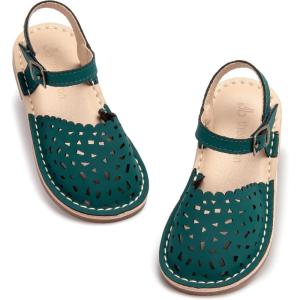 THEE BRON Toddler Girl Vintage Closed-Toe Sandals Genuine Leather Rustic Summer Shoes for 1-8 Years, Size 5-13(Aa430-olive Green)