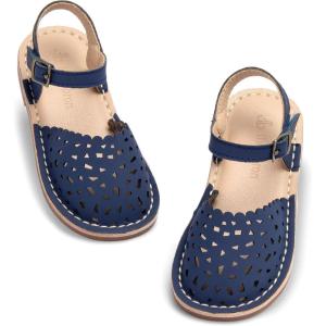 THEE BRON Toddler Girl Vintage Closed-Toe Sandals Genuine Leather Rustic Summer Shoes for 1-8 Years, Size 5-13(Aa430-retro Navy)