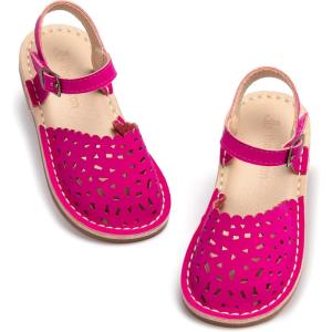 THEE BRON Toddler Girl Vintage Closed-Toe Sandals Genuine Leather Rustic Summer Shoes for 1-8 Years, Size 5-13(Aa430-rose Pink)