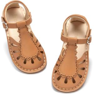 THEE BRON Toddler Girl Vintage Closed-Toe Sandals Genuine Leather Rustic Summer Shoes for 1-8 Years, Size 5-13(Aa544-caramel Brown)