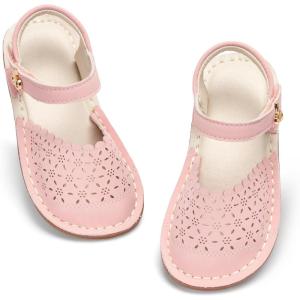 THEE BRON Toddler Girl Vintage Closed-Toe Sandals Genuine Leather Rustic Summer Shoes for 1-8 Years, Size 5-13(Aa554-soft Rose)