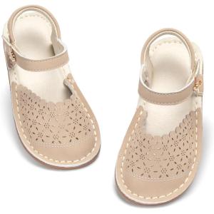 THEE BRON Toddler Girl Vintage Closed-Toe Sandals Genuine Leather Rustic Summer Shoes for 1-8 Years, Size 5-13(Aa554-sunset Beige)